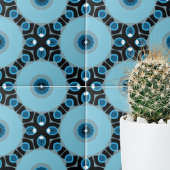 青モダンと黒の幾何学的パターン タイル