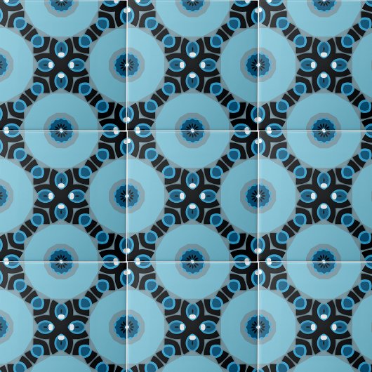 青モダンと黒の幾何学的パターン タイル