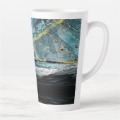 青モダンと黒の抽象芸術波ラテマグカップ カフェラテマグ (右)