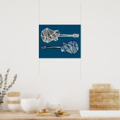 青モダンのジオグラフィティギター音楽 ポスター (キッチン)