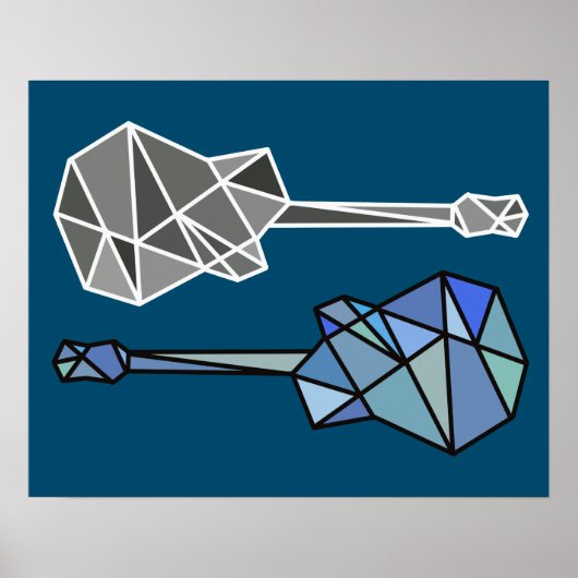 青モダンのジオグラフィティギター音楽 ポスター (正面)