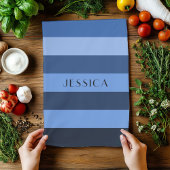 青モダンのパタストライプのーン名 キッチンタオル