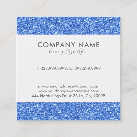 青モダンのフェイクグリッター スクエア名刺 (裏面)