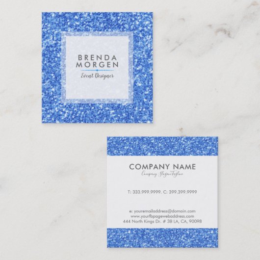 青モダンのフェイクグリッター スクエア名刺 (正面/裏面)