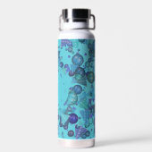 青モダンのモノグラムを持つ幾何形状 ウォーターボトル (背面)