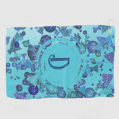 青モダンのモノグラムを持つ幾何形状 ゴルフタオル (横)