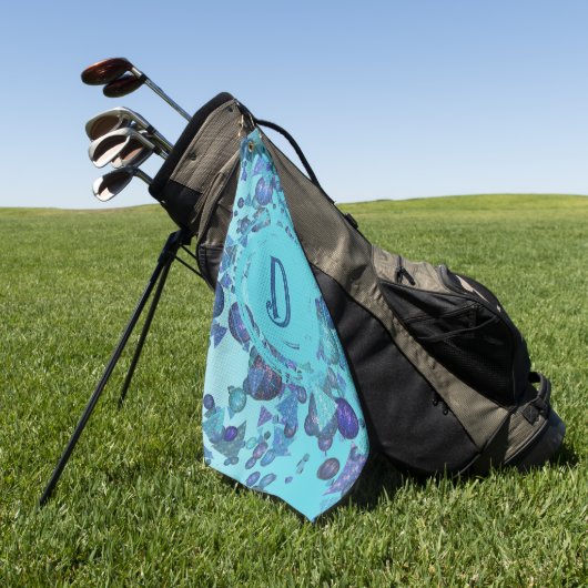 青モダンのモノグラムを持つ幾何形状 ゴルフタオル (グリーン)