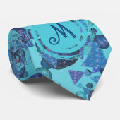 青モダンのモノグラムを持つ幾何形状 ネクタイ (ロール)