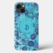 青モダンのモノグラムを持つ幾何形状 Case-Mate iPhoneケース (裏面)