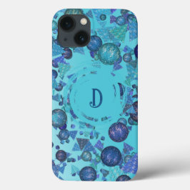 青モダンのモノグラムを持つ幾何形状 iPhone 13ケース