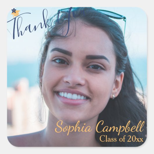 青モダンの卒業表 スクエアシール (正面)