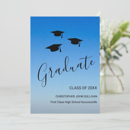 青モダンの卒業 案内状 (スタンド正面)