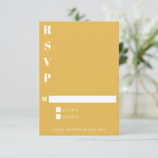 青モダンはっきりしたと黄の縦型シンプル 出欠カード (スタンド正面)