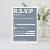 青モダンはっきりしたタイポグラフィRSVP結婚 出欠カード (スタンド正面)