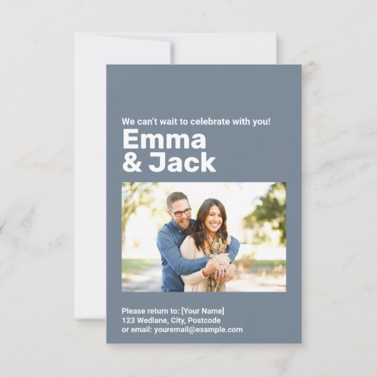 青モダンはっきりしたタイポグラフィRSVP結婚 出欠カード (裏面)