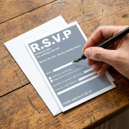 青モダンはっきりしたタイポグラフィRSVP結婚 出欠カード