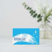 青モダンはっきりした清掃用スワイプ 名刺 (スタンド正面)