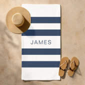 青モダンエレガントと白のストライプパターン名 ビーチタオル