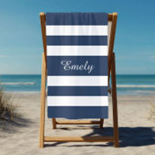 青モダンエレガントと白のストライプパターン名 ビーチタオル