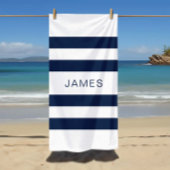 青モダンエレガントと白のストライプパターン名 ビーチタオル