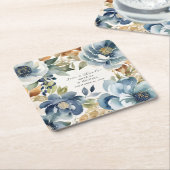 青モダンエレガントと金ゴールド秋のフローラ結婚 スクエアペーパーコースター (アングル)