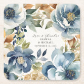 青モダンエレガントと金ゴールド秋のフローラ結婚 スクエアペーパーコースター (正面)