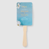 青モダンエレガントのシックな白フローラ ハンドファン (正面)