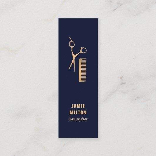 青モダンエレガントフェイク金ゴールドシザーコーム スキニー名刺 (正面)