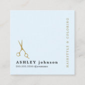 青モダンエレガントフェイク金ゴールドシザーヘアドレッサー スクエア名刺 (正面)