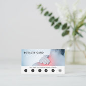 青モダンエレガント写真マッサージセラピスト ロイヤリティカード (スタンド正面)