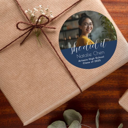 青モダンエレガント写真卒業 ラウンドシール