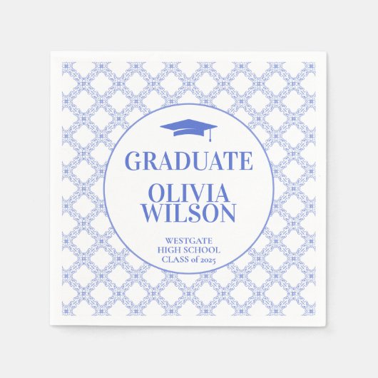 青モダンエレガント卒業 スタンダードカクテルナプキン (正面)