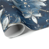 青モダンエレガント宝石の雪片 ラッピングペーパー (ロールコーナー)