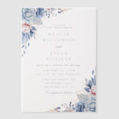 青モダンエレガント水カラーフローラ結婚の ベラム紙招待状 (正面)