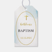 青モダンエレガント洗礼 ギフトタグ (正面)