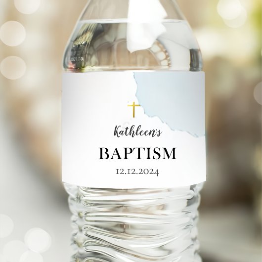 青モダンエレガント洗礼 ペットボトルラベル