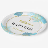 青モダンエレガント洗礼 ペーパープレート (アングル)