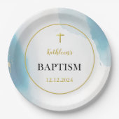 青モダンエレガント洗礼 ペーパープレート (正面)
