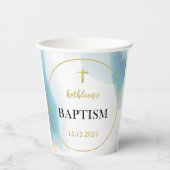 青モダンエレガント洗礼 紙コップ (正面)