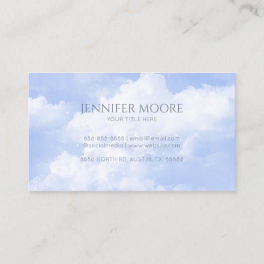 青モダンエレガント白スパークルクラウドカスタム 名刺 (裏面)