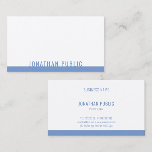 青モダンエレガント白テンプレートプロフェッショナル 名刺 (正面/裏面)
