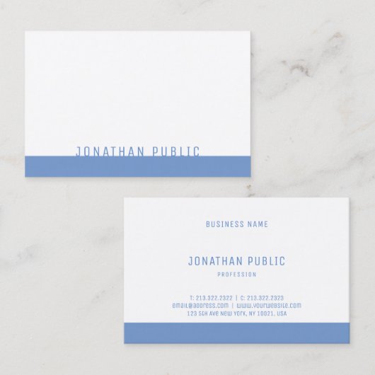 青モダンエレガント白プロフェッショナルテンプレート 名刺 (正面/裏面)
