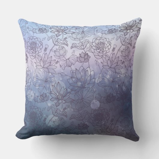 青モダンエレガント紫の花 クッション (正面)