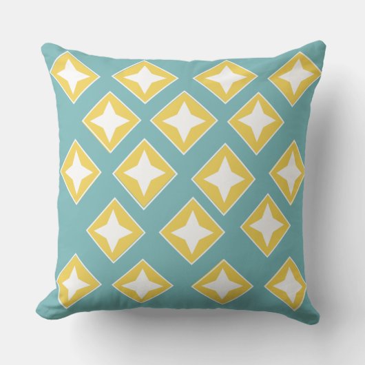 青モダンエレガント色の白い柄 クッション (正面)