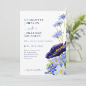 青モダンエレガント野結婚花 招待状 (スタンド正面)