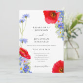 青モダンエレガント野結婚花 招待状 (スタンド正面)