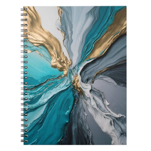青モダンエレガント金ゴールド大理石スパイラルノートブック ノートブック (正面)