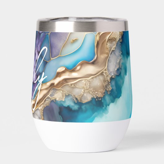 青モダンエレガント金ゴールド大理石パーソナライズされた名 (背面)