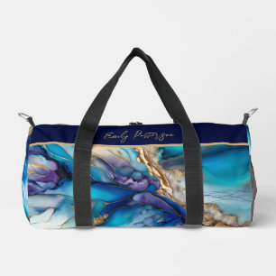 青モダンエレガント金ゴールド大理石パーソナライズされた名 ダッフルバッグ