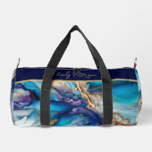 青モダンエレガント金ゴールド大理石パーソナライズされた名 ダッフルバッグ (裏面)